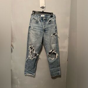 Agolde Light Blue Distressed Straight Leg Jeans